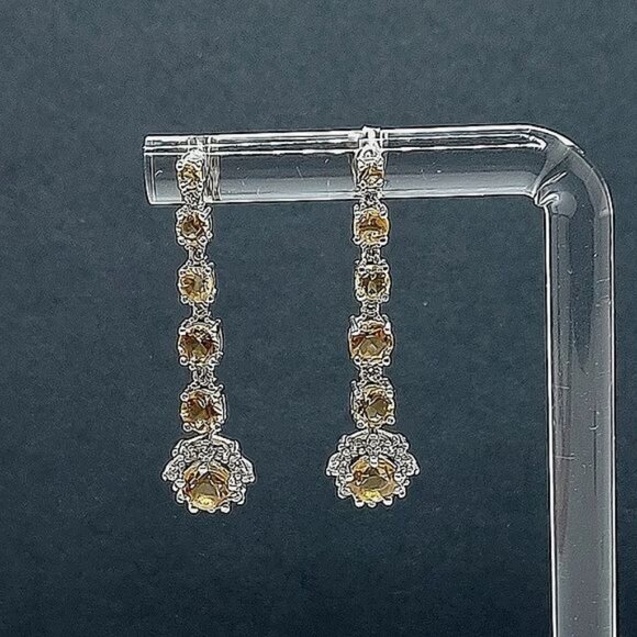 Natural Yellow Citrine 6mm & Cz 925 Sterling Silver‎ Earrings - Picture 3 of 7